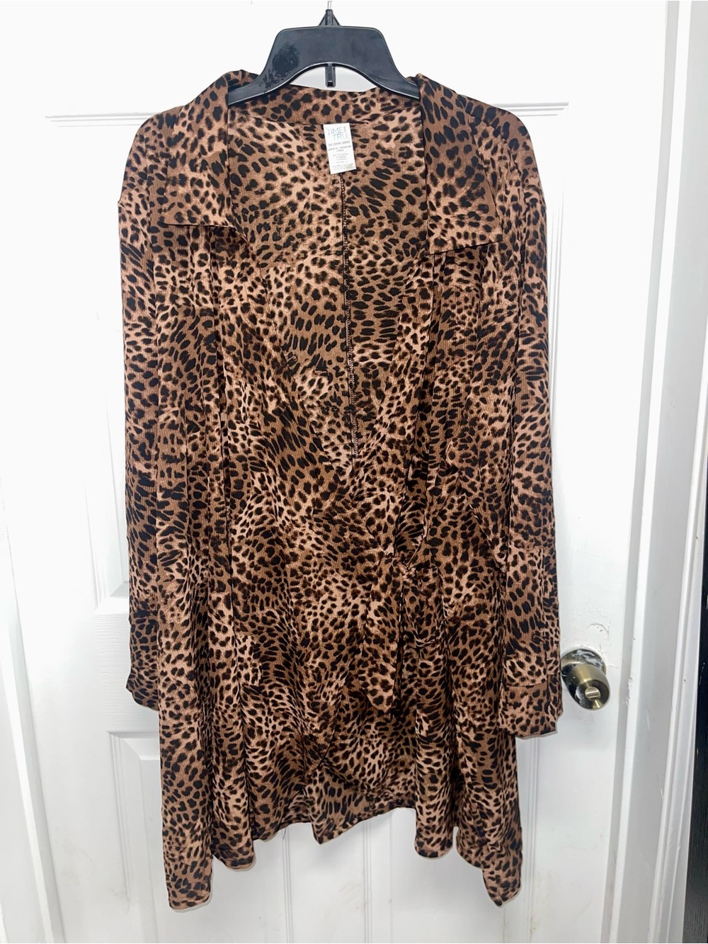 Time & Tru Animal Leopard Print Long Sleeve Wrap Dress Kimono Plus Size 3X 24-26